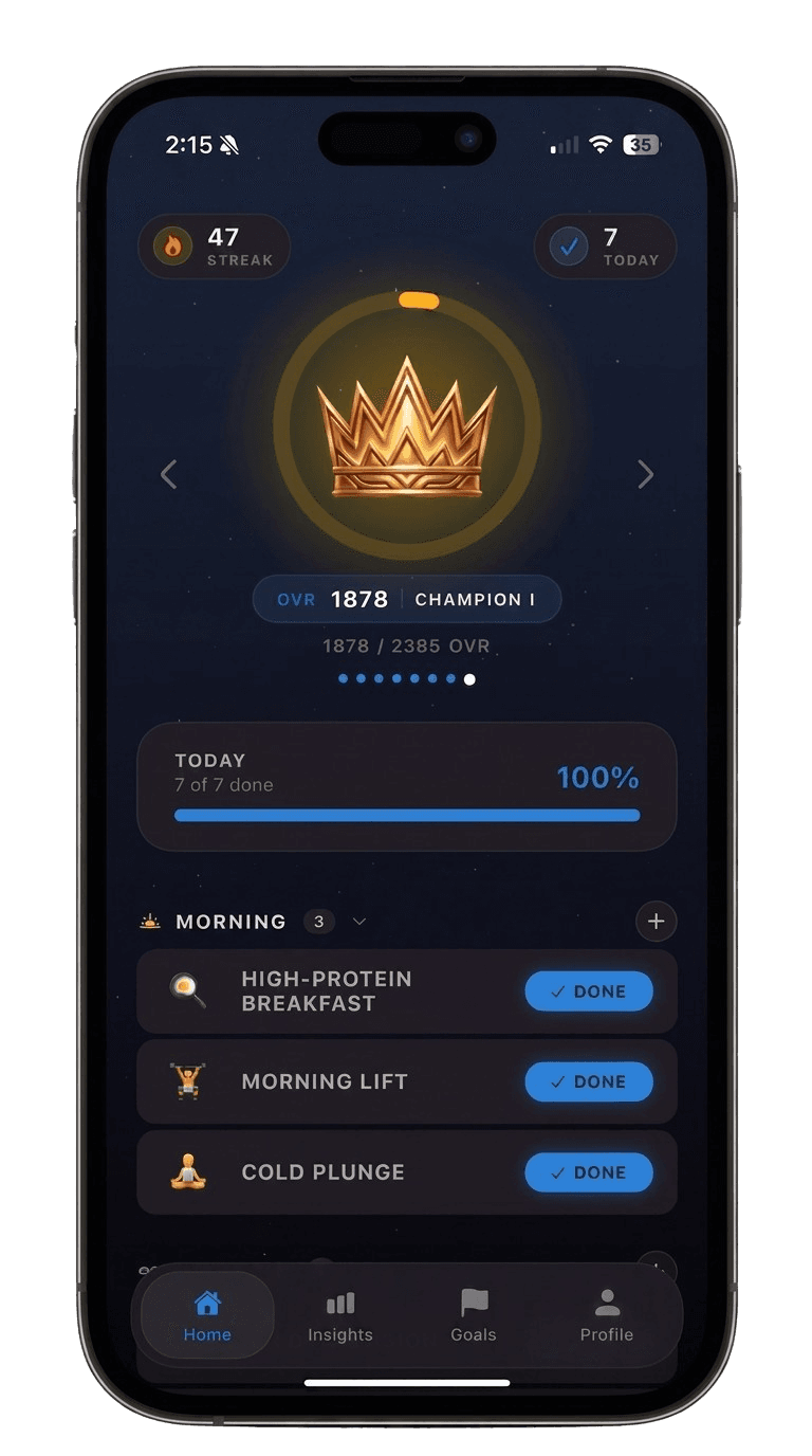 The Standard app — Champion rank with daily habits and streak
